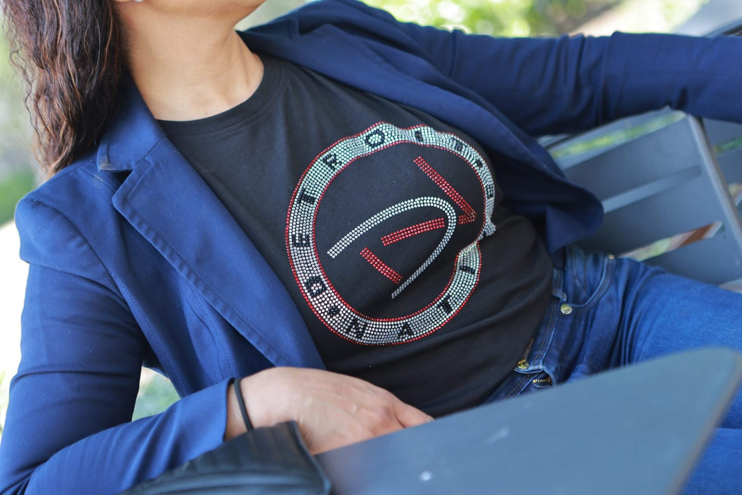 Detroit Native Tee: Sleek Black with Red & White Sequin logo